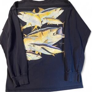 Guy Harvey Navy Long Sleeve Shirt with Fish Artwork